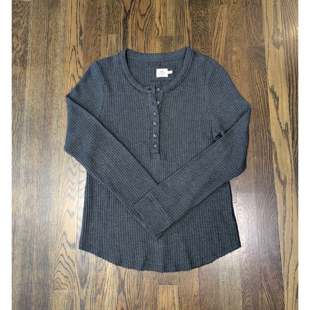 Faherty Legend Apres Waffle Knit Henley Shirt Women’s L Dark Gray Pima Cotton